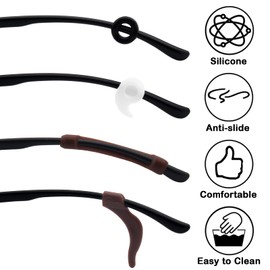Benvo 12 Pairs Eyeglasses Retainers Silicone Glasses Temple Holders Anti-slip Protectors Comfort Eyewear Spectacle Stay Put Glasses Stoppers for Sport, Study(4 Variety Designs in Black, Clear, Brown)