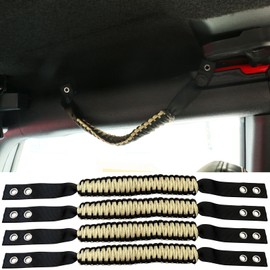 IKON MOTORSPORTS, 4PCS Roll Bar Grab Compatible with 2021-2025 Ford Bronco 2/4 Door, Yellow Nylon Interior Roof Roll Bar Handles Paracord Grip Car Interior Accessories