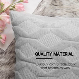 MIULEE Pack of 2 Embroidered Faux Wool Throw Pillow Covers Decorative Pillowcase Cushion Case for Couch Sofa Bedroom Car 20x20 Inch, Light Gray