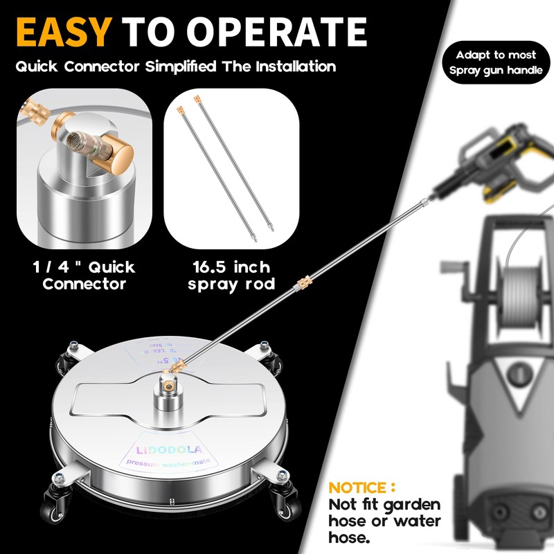 16.5" Pressure Washer Surface Cleaner with 4 Wheels - Stainless