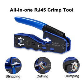 6COMGIGA All-in-one RJ45 RJ12 Crimp Tool,Pass Through Ethernet Crimper for Cat5 Cat5e Cat6 Cat6a Cat7 Modular Connector,with Mini Wire Stripper,50pcs CAT6 Pass Through Connectors and Covers