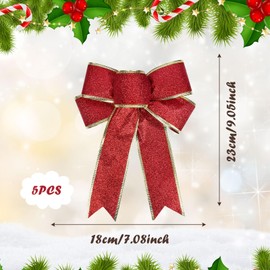 TUONYIS 5pcs Large Christmas Bows Red Glitter Bows for Christmas Tree Decoration Glitter Red Christmas Tree Decoration Bows Christmas Decorative Bows Christmas Bows Decorative Xmas Decor Wreath (Red)