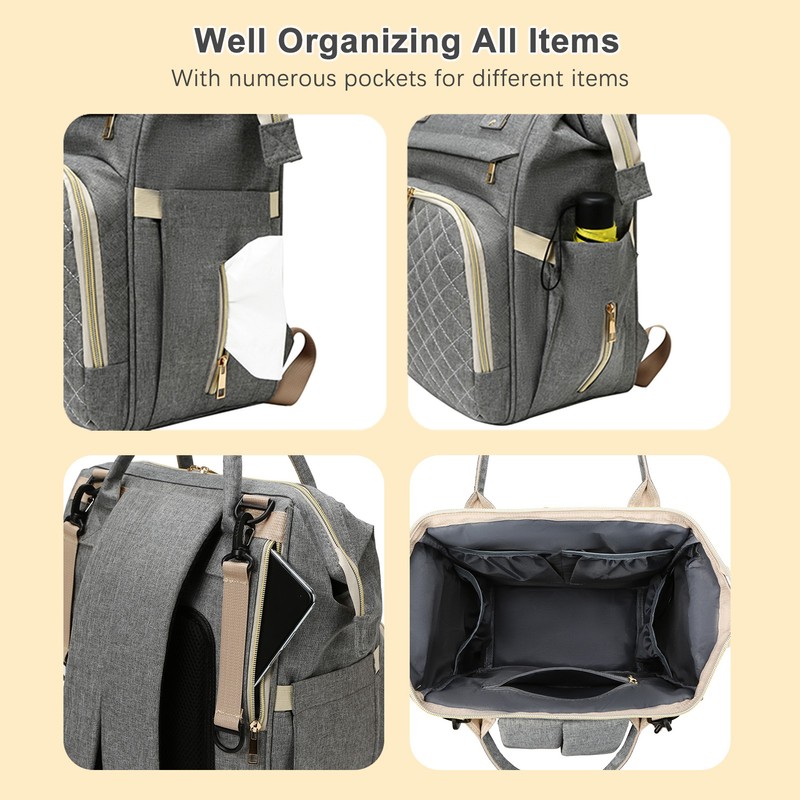 Diaper Bag Backpack Portable Nylon Fabric Adjustable Shoulder Strap Diaper