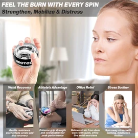 METEOR Wrist Trainer Ball – Auto-Start Gyroscopic Wrist Strengthener, Forearm Exerciser for Strengthening Arms, Fingers – Portable Gyro Ball with Colorful Lighting (Black)