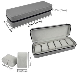 Neehows Travel Watch Case 6 Slots Watches Box Storage Holder for Men Women, PU Leather Men's Watch Organizer with Zipper Closure and Soft Removable Watch Pillows -Grey
