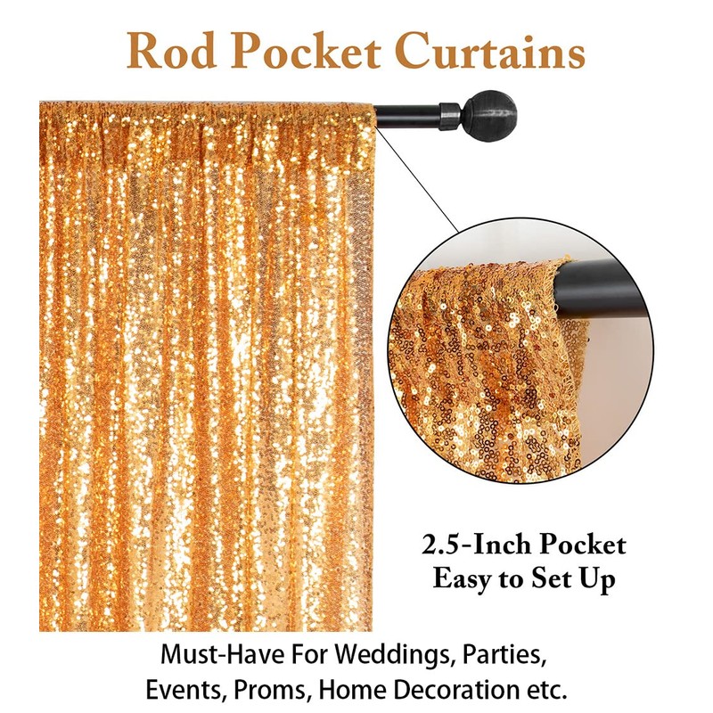 Sparkle Backdrop Curtain Gold 2 Panels Set Sequin Photo Backdrop