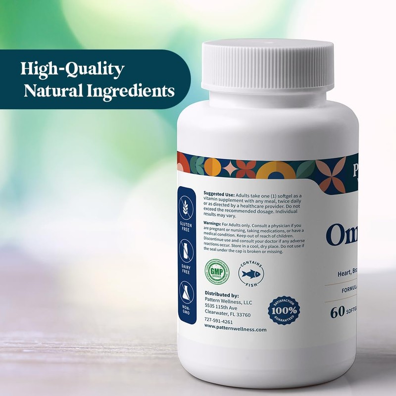 Pattern Wellness Omega 3 Softgels - Pure Fish Oil Formula