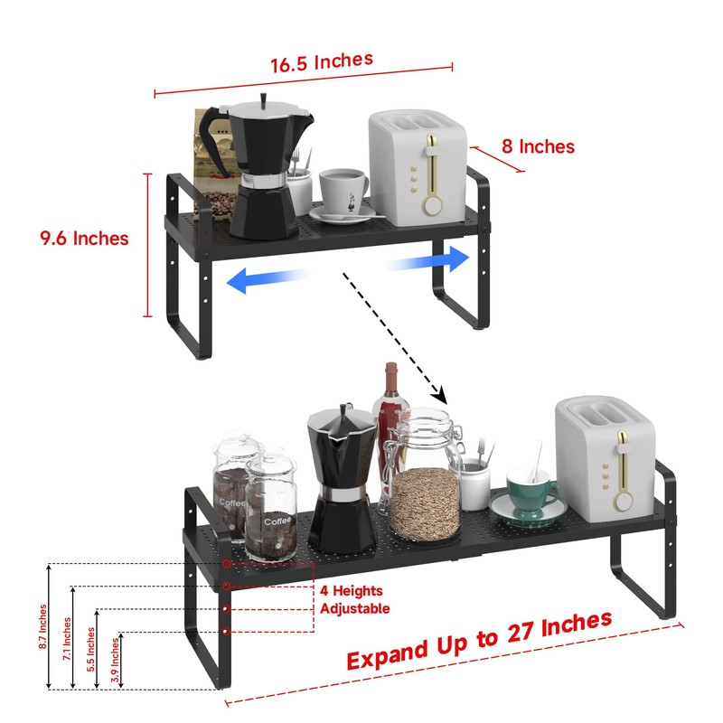 Expandable Cabinet Shelf Organizer Adjustable Metal Spice Rack Stackable Freestanding