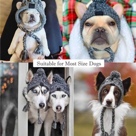 SEIS Winter Dog Knitted Hat with Puffball Warm Pet Cap Fashion Gray Cat Headband Protector for Small Medium Large Dogs (Gray, M (Head 41-51cm/ 16.1"-20.1"))