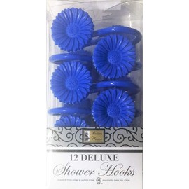 Better Home 12 Daisy Flower Deluxe Shower Hooks S" Shaped Fun Design Curtain Rings (Navy Blue)