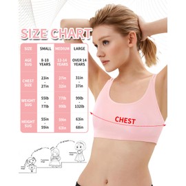 iMuchic Girl Sports Bra Sleeveless Tank Top - Seamless Stretchy Back Crisscross Crop Undershirt Fitness Yoga Bras (US, Alpha, Medium, Regular, Pink)