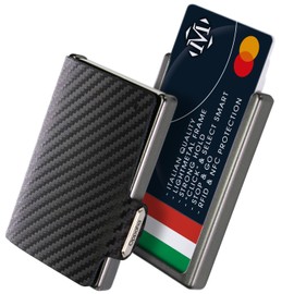 OPPAHA Premium Nappa Leather Mini Wallet - Slim, Lightweight Credit Card Holder with RFID Protection for Men & Women, carbon, Minimalist