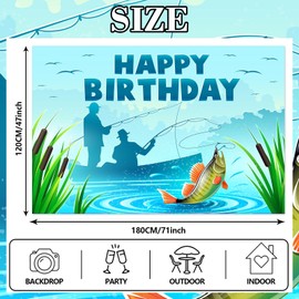 Gone Fishing Happy Birthday Banner Backdrop Fish Fisher Fisherman Theme Decor Decorations for 1st Birthday Party Baby Shower Retirement Party Fishing Party Supplies Favors Background