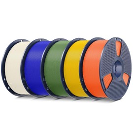 SUNLU 5 kg PLA Plus 3D Printer Filament, PLA+ Filament 1.75 mm, Robust 3D Filament, Compatible with 3D Printers, 1 kg Spool, Total 5 kg, Sun Orange + Small Blue + Light Yellow + Bone White + Olive