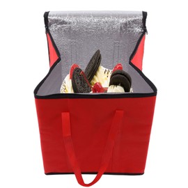 Insulation Shopping Bag, Foldable Cooler Bag, Thermal Bag, Reusable Hot or Cold Picnic Bag with Zip for Snack, Catering, Food Transport, red