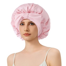 100% Mulberry Silk Bonnet for Sleeping for Women, 22 Momme Grade-6A Silk Bonnet, Silk Hair Wrap for Curly Hair, Single-Layer Silk Sleep Cap with Soft Long Elastic Bands(1PCS,Pink)