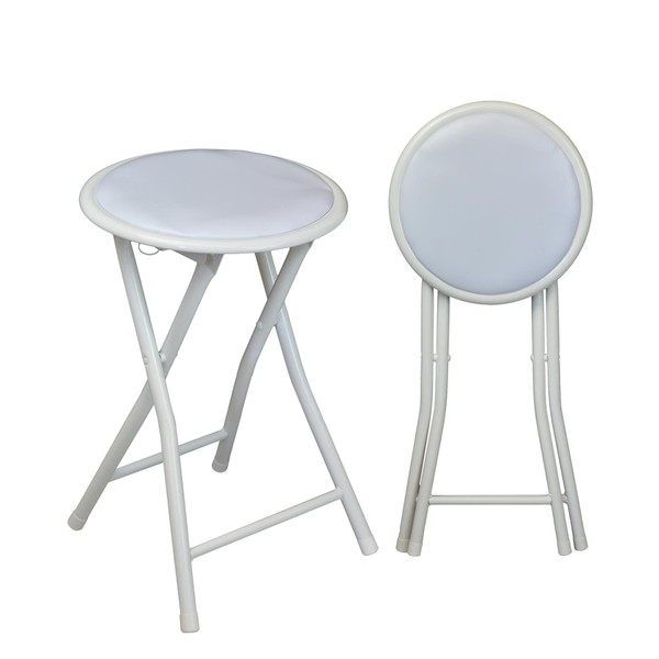Harbour Housewares Round Compact Folding Stool Seat - White -