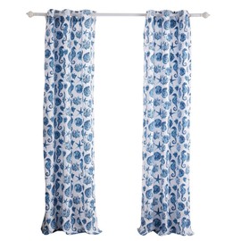 Greenland Home Pebble Beach Sealife Grommet Top Curtain Panel Pair (Set of 2 Panels) Lined with tiebacks, 84 x 84 inches, Blue