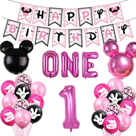 Pink 1st Birthday Decorations Girls First Year Old Balloons Girls One Banner for Girls 1st Birthday Baby Shower Party Supplies Decorations