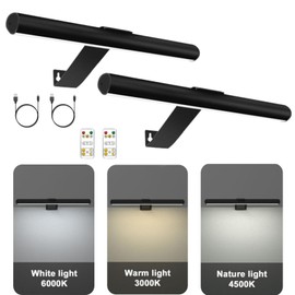 2 Pack Wireless Picture Light with Remote, Battery Operated Wall Sconce, 3 Color Modes and Dimmable LED Wall Lights with Timer for Painting, Frame, Gallery, Dartboard, Bedroom (Black)