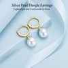 Pearl Dangle Earrings for Women, Sterling Silver Pearl Drop Hoop