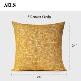 AELS Boho Decorative Textured Throw Pillow Covers 24x24, Organic Modern Mid Century Rainbow Tufted Pillow Case, Farmhouse Rustic Geometric Woven Cushion Case for Bed Couch Sofa, Mustard Yellow