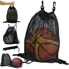 STAY GENT Drawstring Mesh Bag for Basketball Football Volleyball, Portable Ball Mesh Bag with Detachable Hooks, Sport Gym Yoga Swim Bag for Daily Use