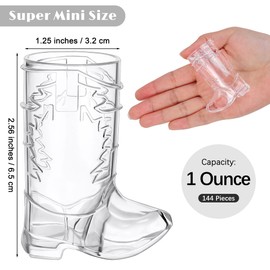 durony 144 Pieces 1 OZ Clear Cowboy Glasses Mini Cowboy Boot Shot Glasses Plastic Western Cowboy Glasses for Cowboy Cowgirl Party Supplies, Bachelorette Party, Wedding Decor