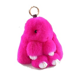 HXINFU Soft Cute Rabbit Fur Pom Pom Keychain Fluffy Real Rex Bunny Keychain Decoration
