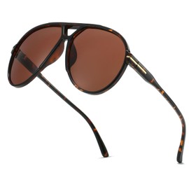 Hanj Retro Oversized Aviator Sunglasses Womens Mens Sun Glasses Trendy Classic Shades (Tortoise Frame with Brown Lens)