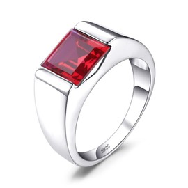 JewelryPalace Men's Square 3.3ct Created Red Ruby Engagement Ring, 14K White Gold Plated 925 Sterling Silver Promise Rings, Fashion Gemstone Jewelry Gift For Men 11
