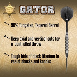 Shot Darts Steel Tip, Americana Gator (23g / 24g / 25g / 26g), 90% Tungsten Barrel, Center Balanced, Handcrafted Professional Dart Set and Flights Made in New Zealand, Metal Tip for Bristle Dartboard