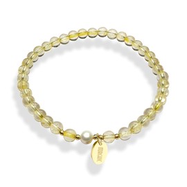 Morchic 4mm Natural Yellow Citrine Quartz Gemstone Beads Stretch Bracelet for Women, With Freshwater Pearls, Energy Gem Birthday Gift for Her 7.2”