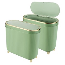 VZZNN 2 Pack Bathroom Trash Can with Lid,3.2 Gallon Slim Garbage Can with Pop-Up Lid Small Waste Basket for Bedroom,Living Room,Office,Green Bedroom Trash Can,Dog Proof Trash Can