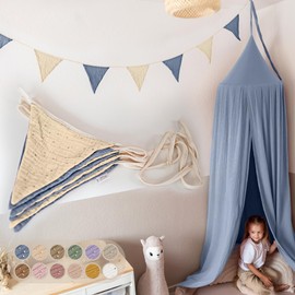 LILIMAUS Bunting Fabric [with Gold Appliqué in 12 Colours] Bunting Children's Room - 100% Cotton Handmade Garland Fabric - Muslin Bunting - House Bed Decoration Girls & Boys for Baby Room