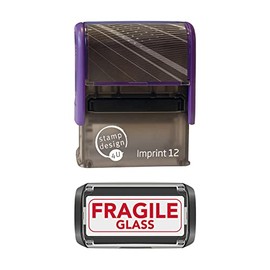 Imprint 12 48 x 18mm - Stock Self-Inking Fragile Rubber Stamp - Fragile Glass in Red Ink