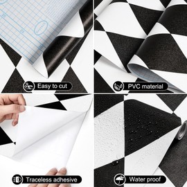 Amiya Black and White Diamond Peel and Stick Wallpaper Rhombus Geometric Vinyl Contact Paper for Laundry Room Kitchen Bathroom Modern Wall Paper 17.3"×80"