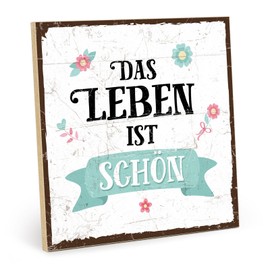 TypeStoff HS-00246 Wooden Sign with Saying - Das Leben ist Schön, Graphic Picture, Colourful, Wall Sign, Door Sign, Wooden Board, Wooden Picture as Gift and Decoration