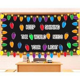 ZOIIWA 105 Pieces Christmas Light Bulbs Bulletin Board Set Classroom Decoration Christian Colorful Light Bulbs Border Cutouts with Led Lights for Xmas Winter Religious Holiday Home School Wall Decor