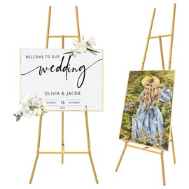 Gold Easel Stand for Sign - Heavy Duty Metal Freestanding Adjustable Display Stand (3-Tier), Large Professional Easel for Paintings, Artwork & Commercial Displays, Durable Exhibition Easel
