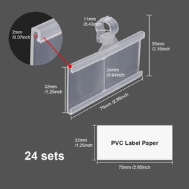 WYAN Pack of 24 Label Holders for Baskets, Transparent Label Holder, Comes with White PVC Label Cards, for Shop Supermarkets (Inner Dimensions: 7.5 x 3 cm)