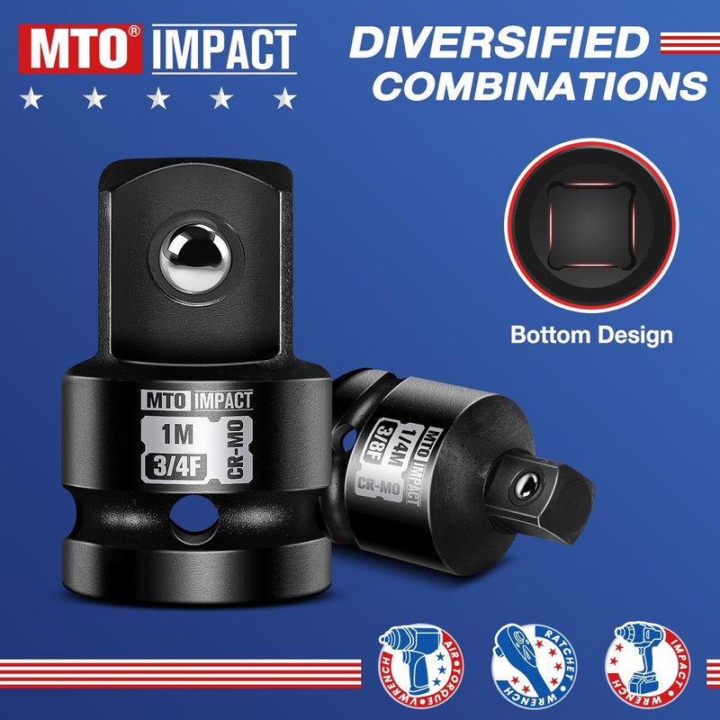 MTO 8-Piece Impact Socket Adapter & Reducer Set, 1/4", 3/8",