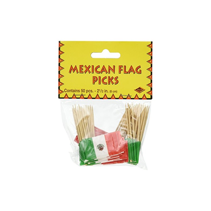 Beistle Mexican Flag Picks 2.5-Inch (50-Count), Green/Red/White, Pkg of 1