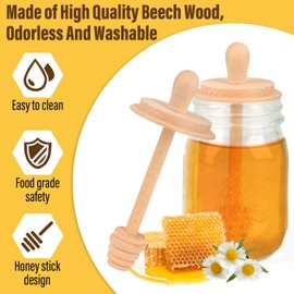Wooden Mason Jar Honey Dippers - Honey Dipper Wooden Stick for Regular Mouth Mason Jars, Honey Spoon Mason Jar Honeycomb Lid for Regular Mouth 16 oz Mason, Ball Jars (1X Honey Dippers Standard 16OZ)