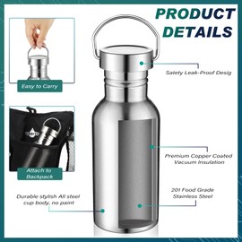 CHENGU 12 Pieces Sports Water Bottle 17 oz Stainless Steel Water Bottle Silver Uninsulated Single Walled Stainless Steel Sports Water Bottle for Runners, Hikers, Picnics, Cyclists and Beach Goers