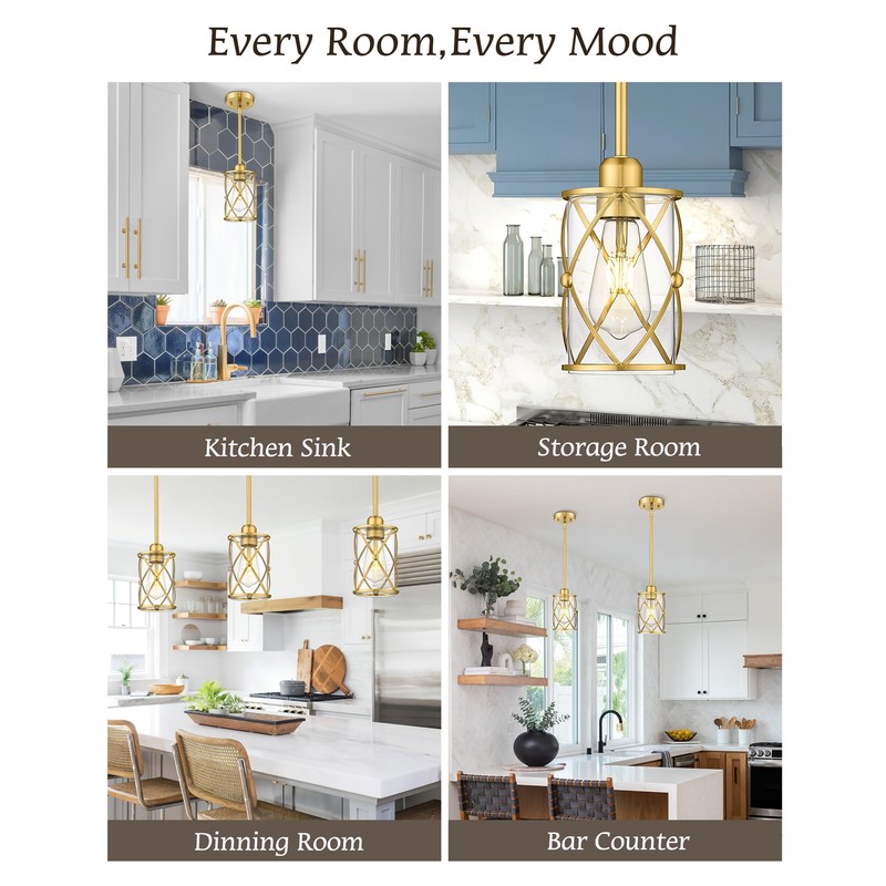 Osimir Brushed Gold Pendant Lights Kitchen Island, 2 Pack Brass