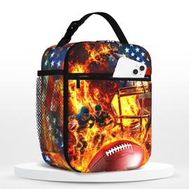 Euvazeni Kids Lunch Box For School Insulated Football Lunchbox Reusable Portable Sports Ball American Flag Lunch Bag With Adjustable Shoulder Strap For Boys Girls School Picnic Hiking Work Lunchboxes