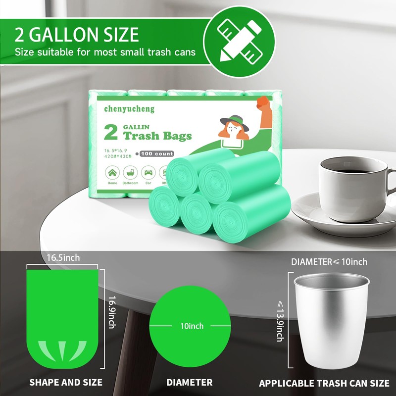 Small Trash Bags 2 Gallon Green-Biodegradable - Mini Garbage Bag