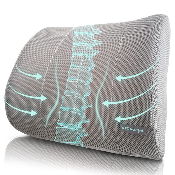 Xtra-Comfort Lumbar Support Cushion - Lower Back Pillow for Office Chair, Car, Men, Women, Gaming - Ergonomic Orthopedic Backrest Foam Roll and Adjustable Strap for Therapeutic Pain Relief