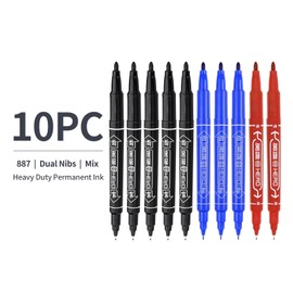 Permanent Dual Nib Fineliners Felt Tip Marking Pens Fine & Extra Fine Double Nib Texta Drawing Art Pens Alcohol Base Tattoo Surgical Skin Markers Non Toxic (5xBK 3xBL 2xRD)